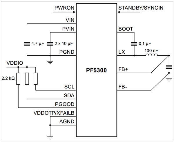 应用电路图 - NXP Semiconductors PF530x芯体电源稳压器PMIC